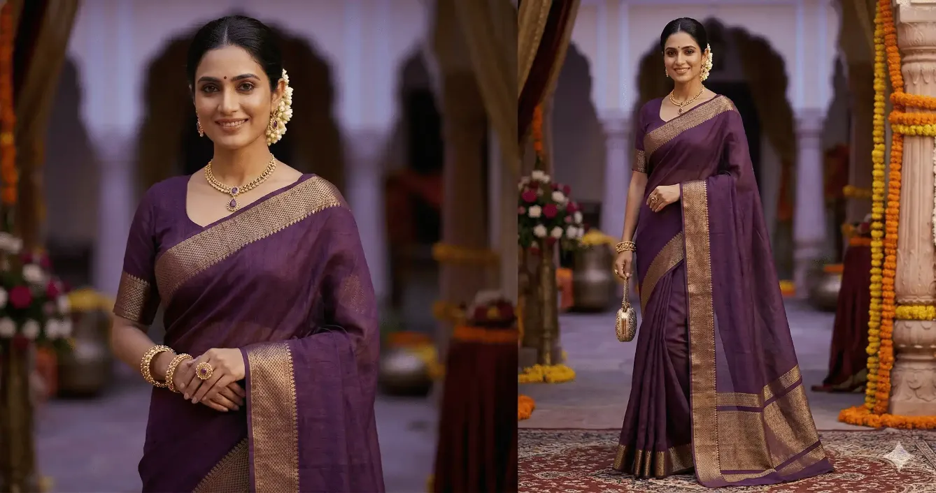Purple linen saree collection — elegant, breathable drapes